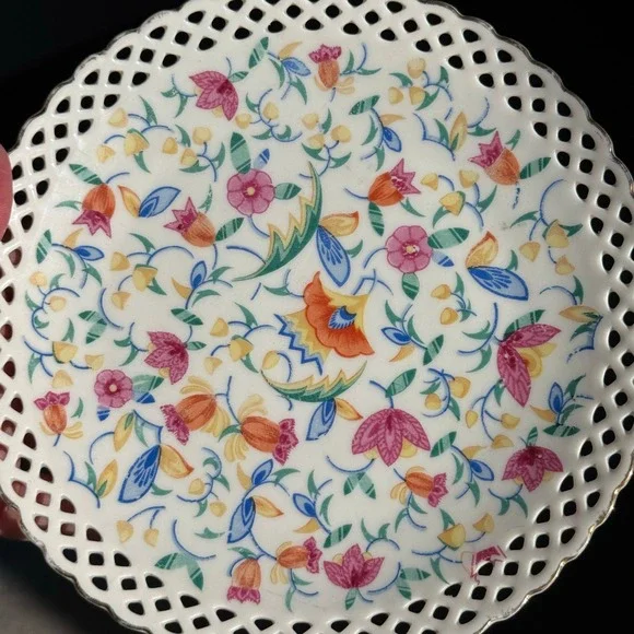 Vintage Germany Floral Reticulated Plate Decorative Display Plate - Picture 6 of 7